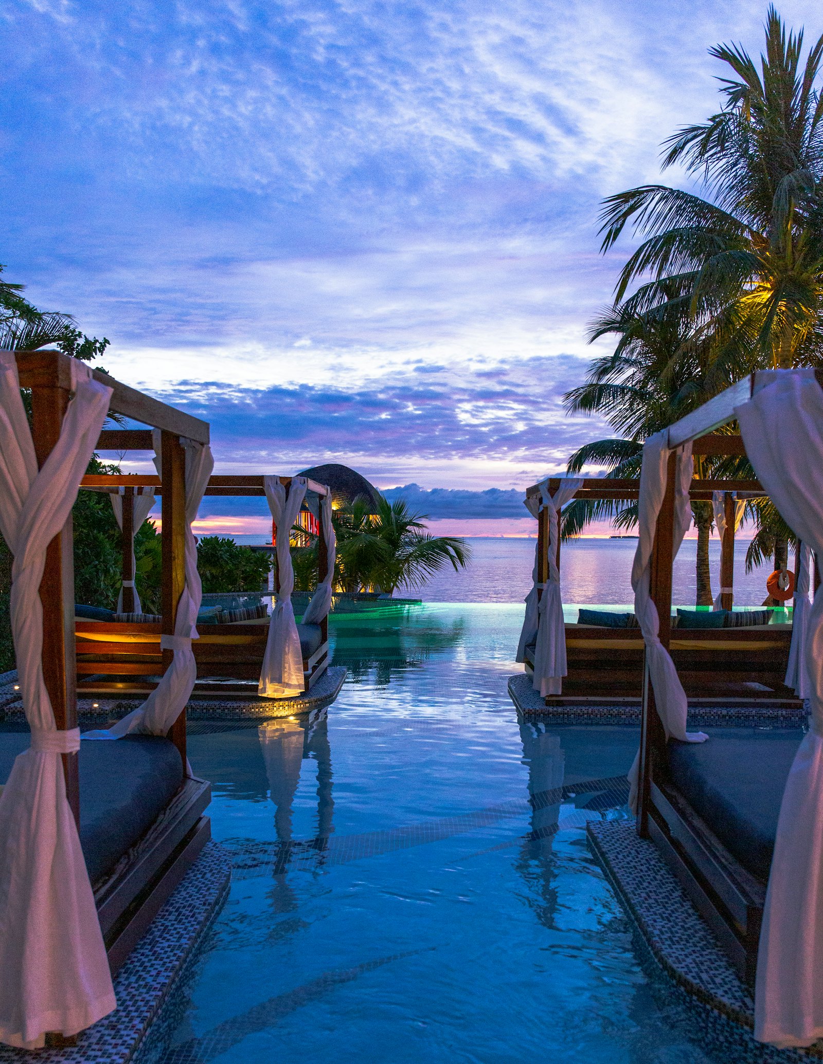 St Raphael Resort pool at dusk